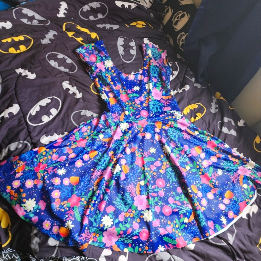 Blackmilk Unicorn Garden capped sleeve dress size large
